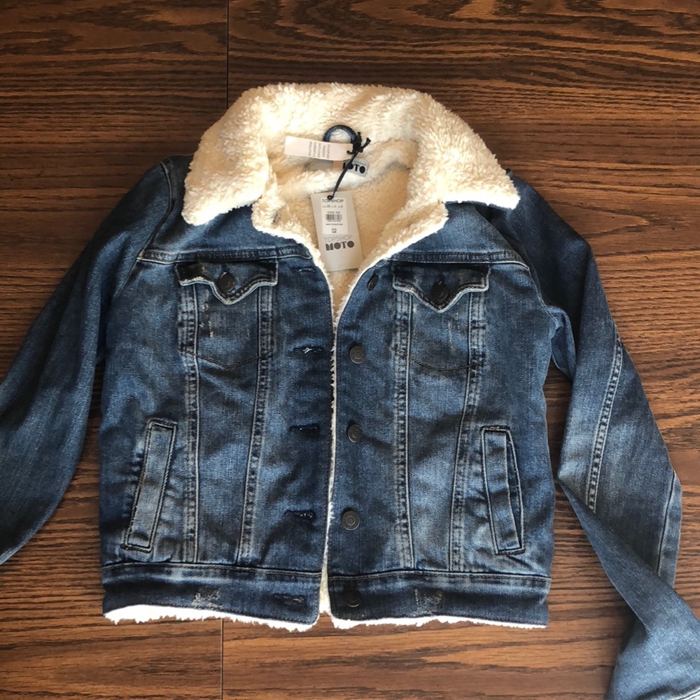 Topshop Moto Sherpa Lined Denim Jacket